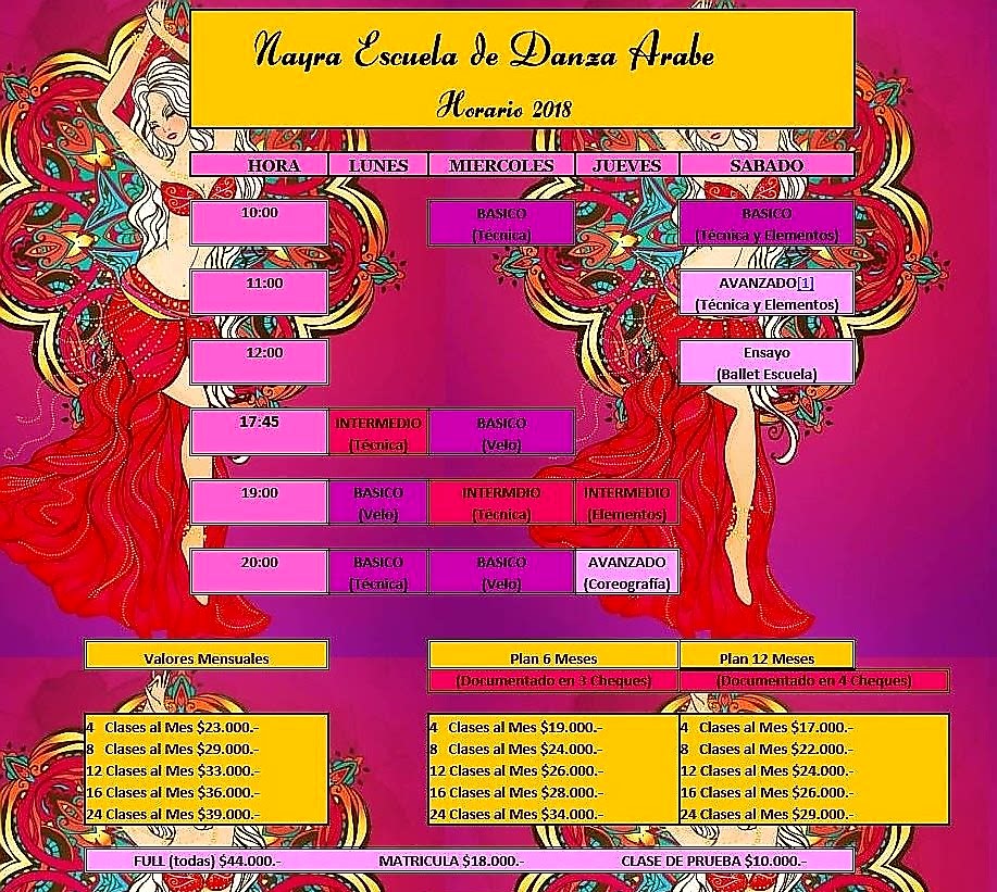 Horario 2017 Escuela de Danza Arabe Horario Escuela Danza Arabe Nayra